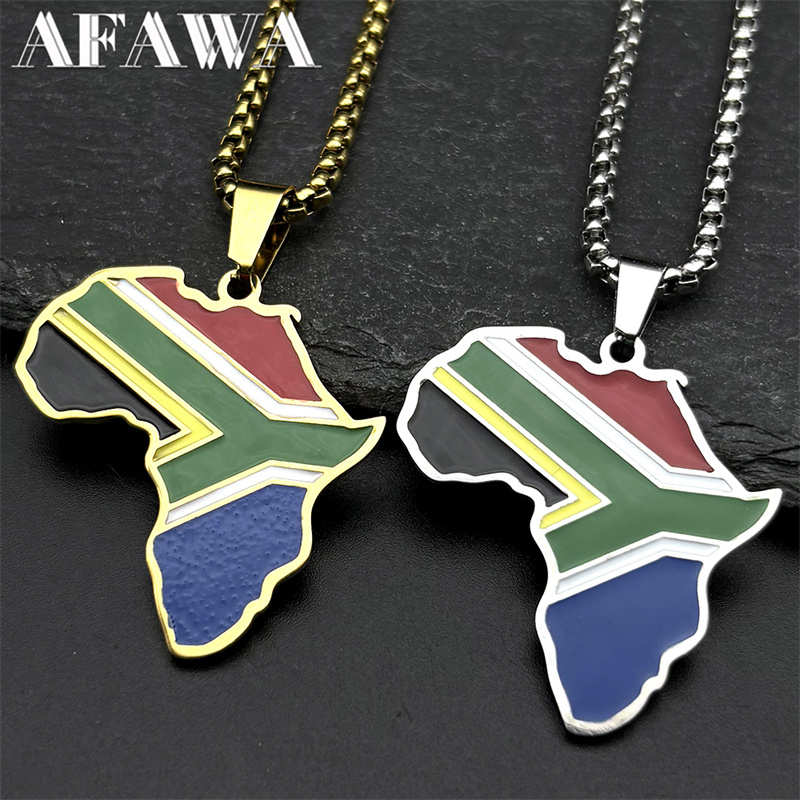 Ethnic Fashion Show - Afrikaanse Zuid-Afrika Kaart Vlag Hanger Ketting