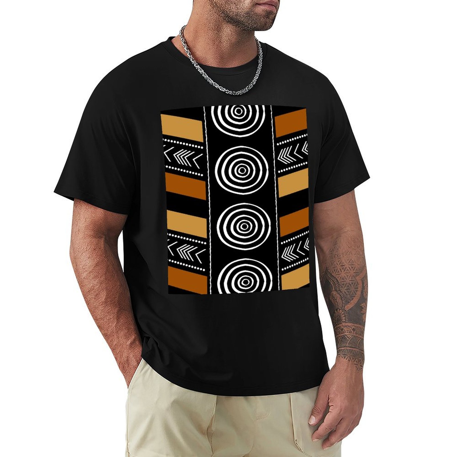 Mudcloth Print Top - Afrikaans modderdoek kunstwerk T-shirt, duurzaam casual