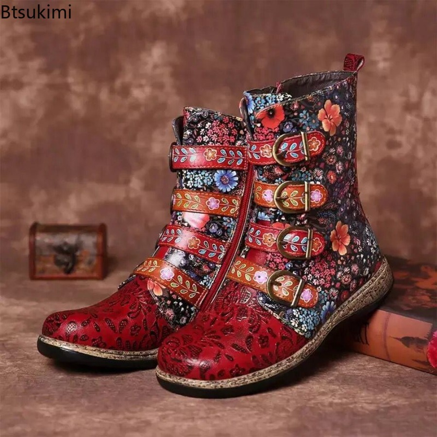 Ethnic Modern Fashion - Dameslaarzen van leer met etnische print,